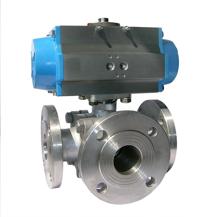 Flange stainless steel pneumatic three-way ball valve